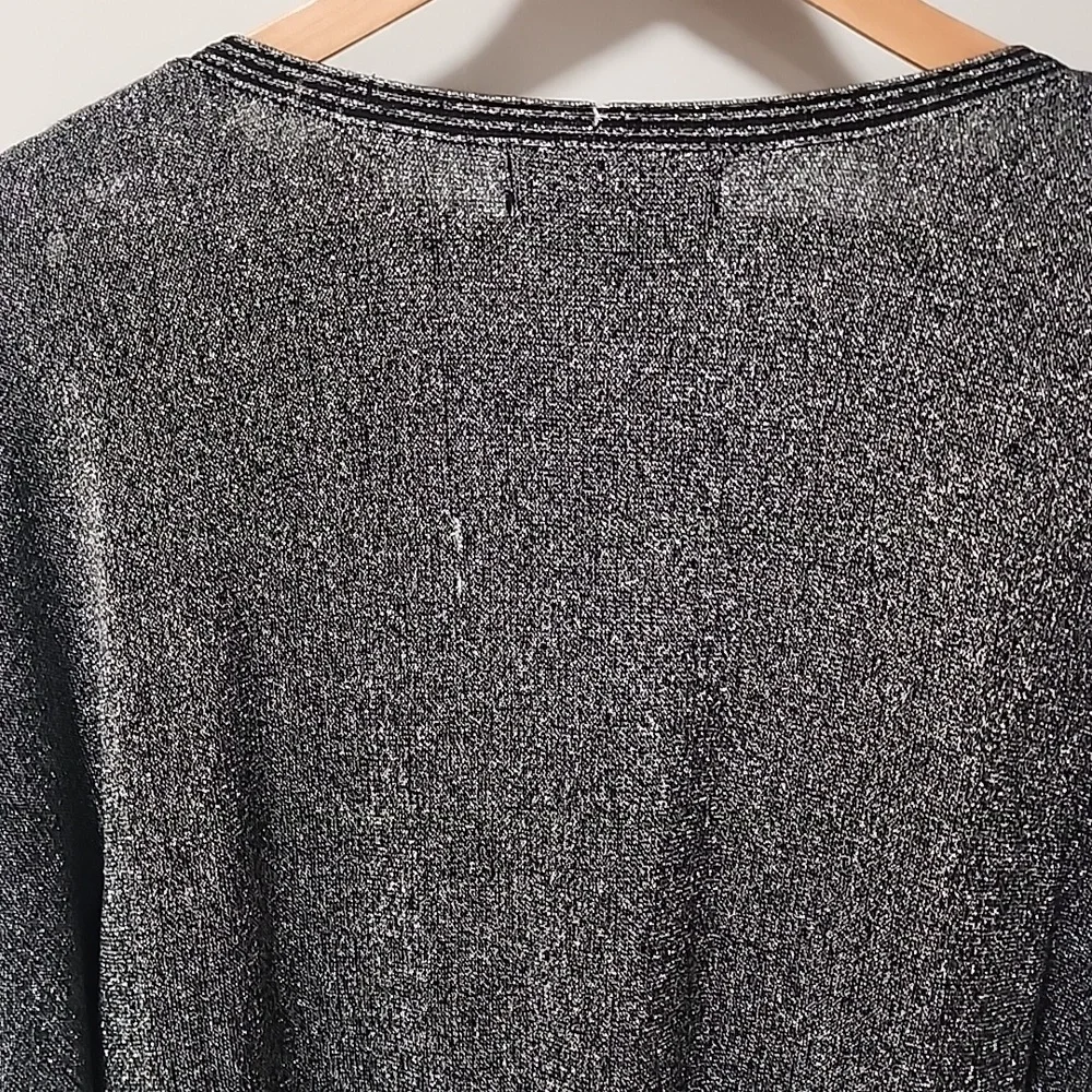 PECK & PECK Metallic Kimono Sleeve Blouse L Silver Batwing Retro 80s Shimmer Top